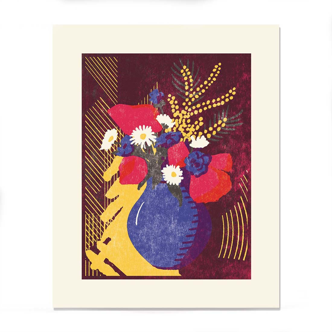 Blue Vase Bouquet Letterpress Art Print