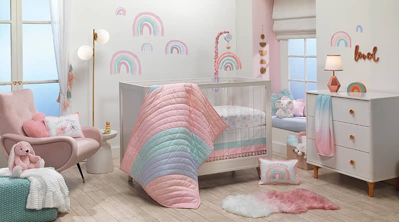 Watercolor Pastel Rainbow Nursery Crib Bedding