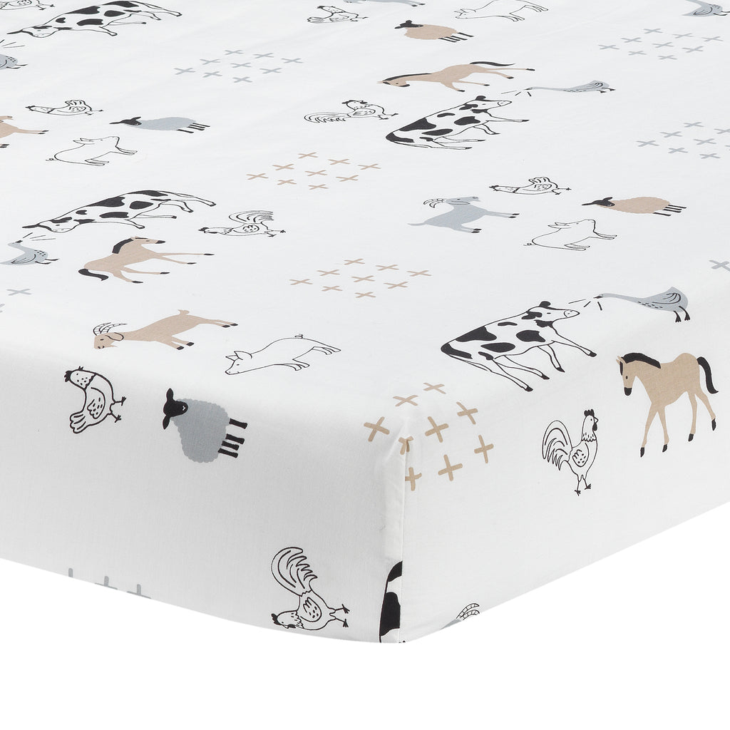 Baby Farm Animals 5 Piece Baby Crib Bedding Set White Taupe