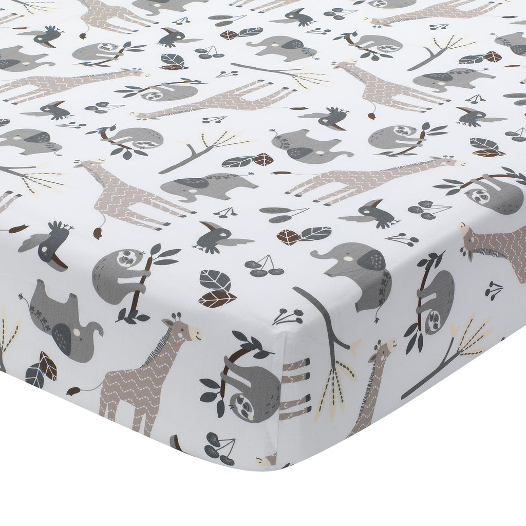 Baby Jungle Animals 4 Piece Gray White Taupe Crib Bedding Set