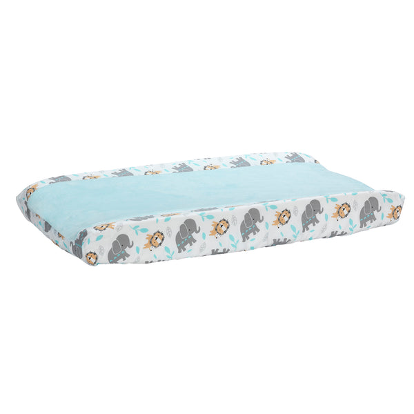 Jungle Fun Blue Coral Fleece Changing Pad Cover - Elephant/Lion