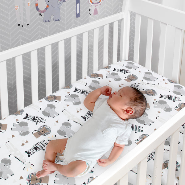 Jungle Safari Gray/Tan/White Nursery 6-Piece Baby Crib ...