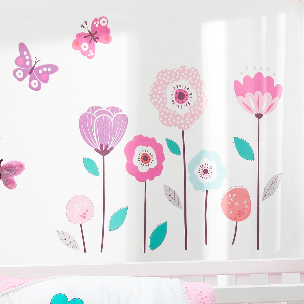 Magic Garden Pink Lavender Coral Butterfly Floral Wall Decals