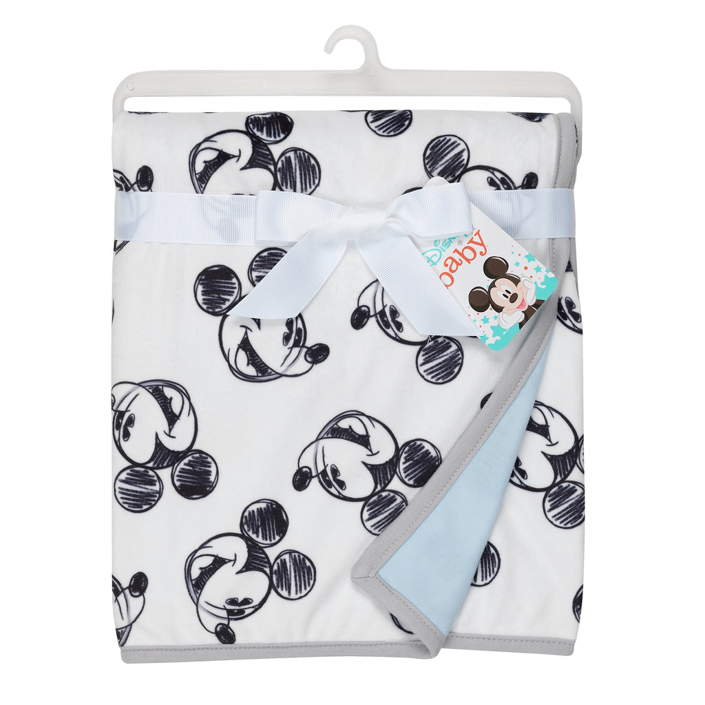 Disney Baby MICKEY MOUSE Baby Blanket Blue White Minky Jersey