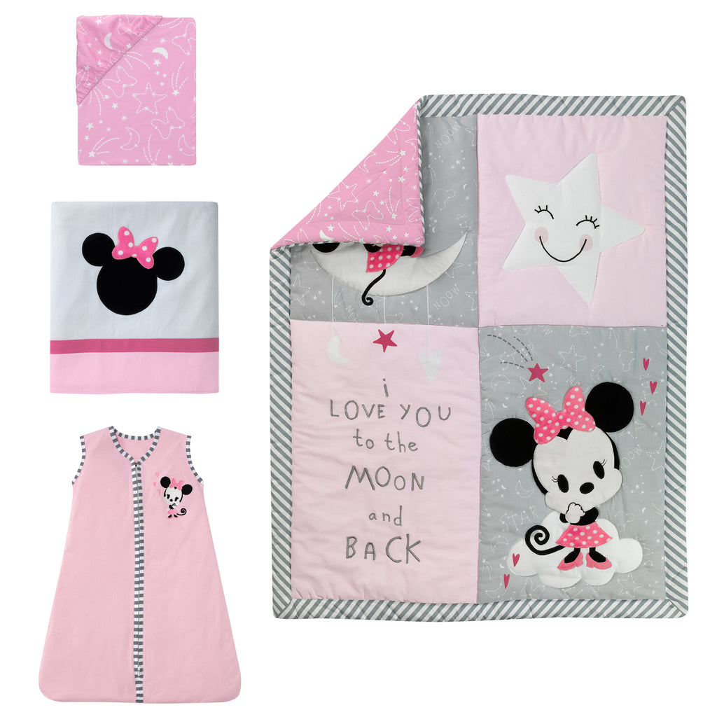 Disney Baby Minnie Mouse Pink 4-Piece Nursery Crib Bedding Set