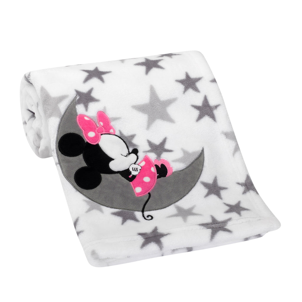 Disney Baby Minnie Mouse Gray White Fleece Baby Blanket