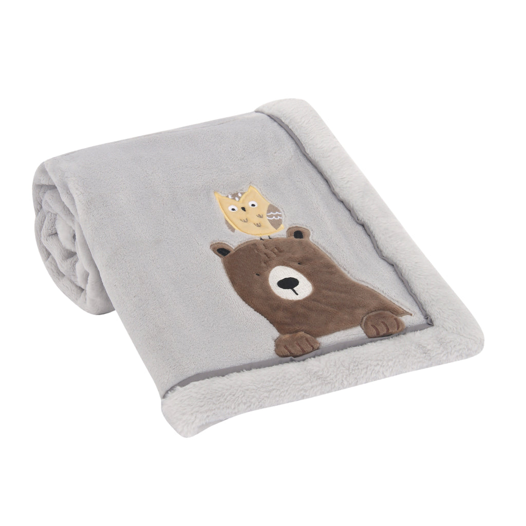 Sierra Sky Grey Bear Owl Soft Fleece Baby Blanket