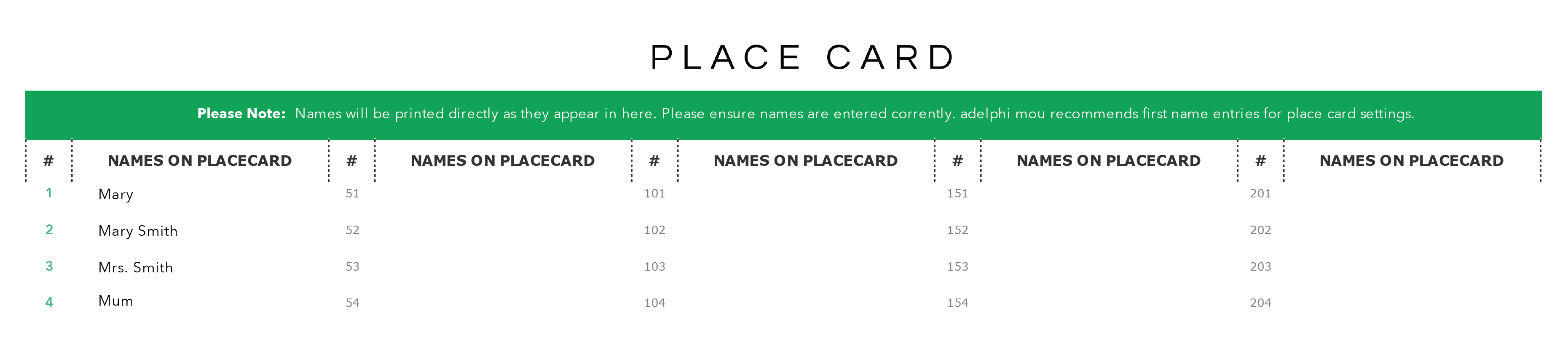 Place card template example