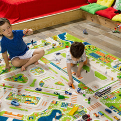 Children playing with the 3D Mini City Play Rug