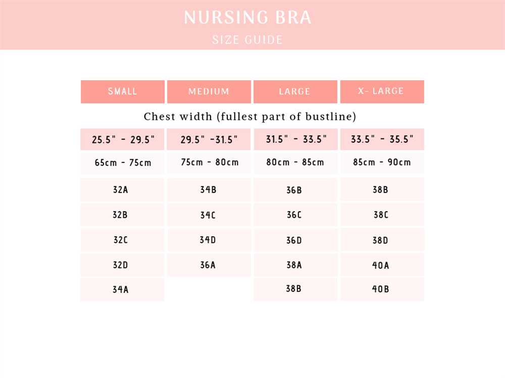 Maternity nursing bra size guide