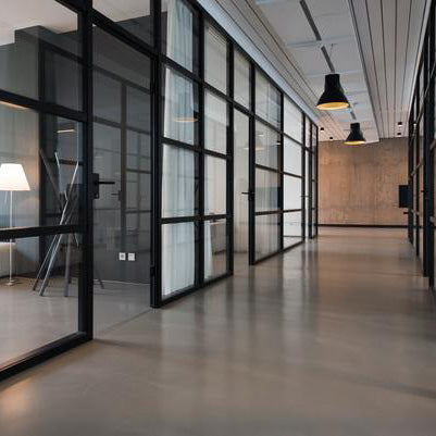 Empty office hallway