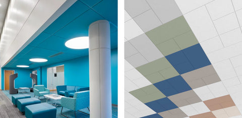 Assisted living hallways with color ceilings