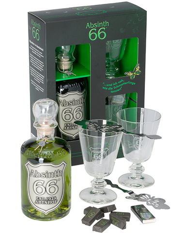 Absinth 66® starter set - 1x0.5L (66% vol.), 2x glasses, 2x spoons, 6x sugar cubes, 1x sticks