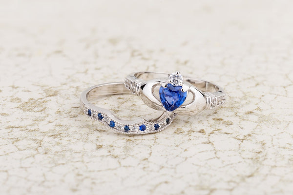 Silver Claddagh Ring With A Blue Gemstone