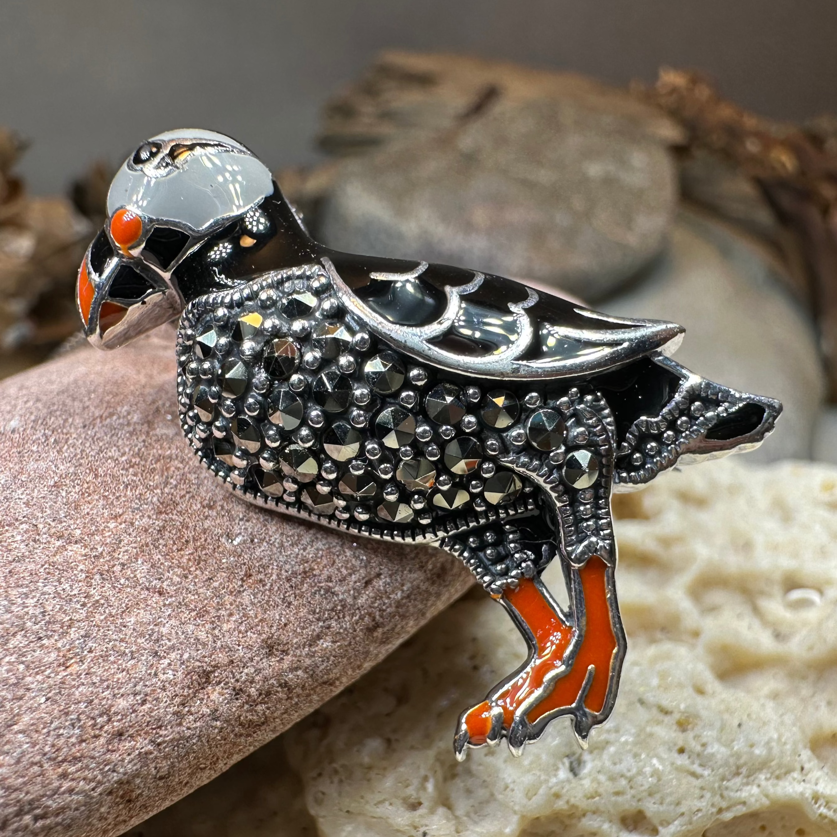 Coastal Puffin Marcasite Brooch