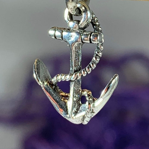 Sterling and Sapphire Anchor Necklace - Small