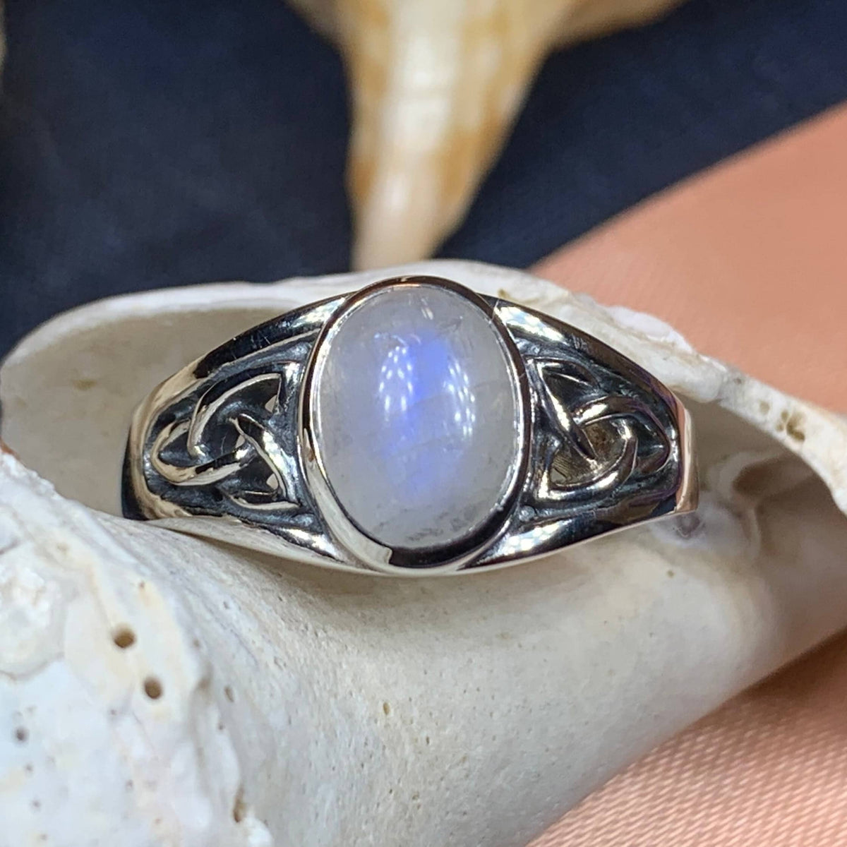 Daviana Moonstone Signet Ring#N#– Celtic Crystal Design Jewelry