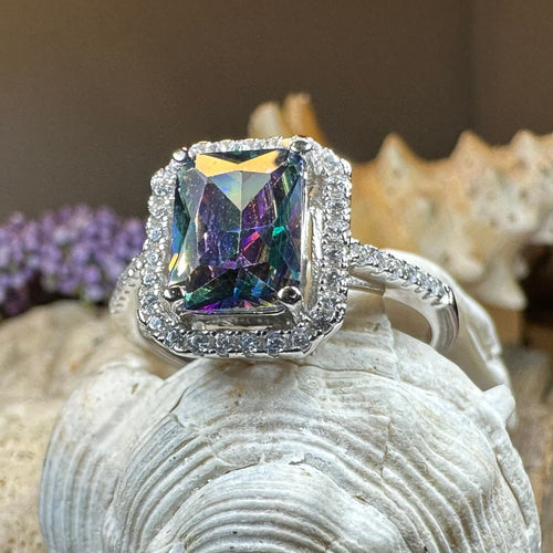 Leithen Mystic Topaz Engagement Ring – Celtic Crystal Design Jewelry
