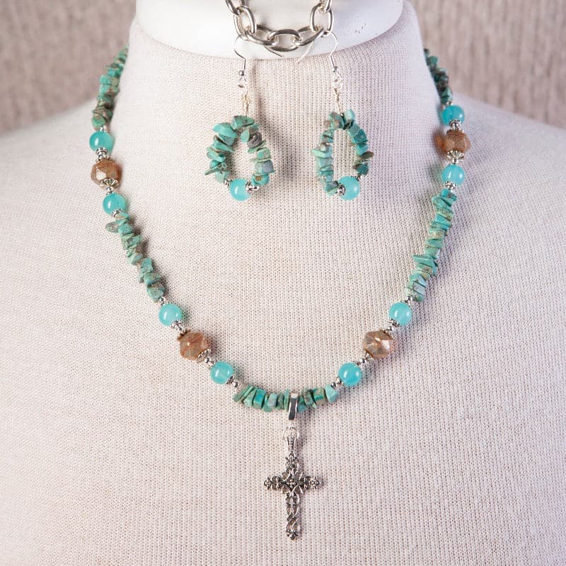 Jennifer's Turquoise Cross Necklace and Earring Set - Ad Crucem