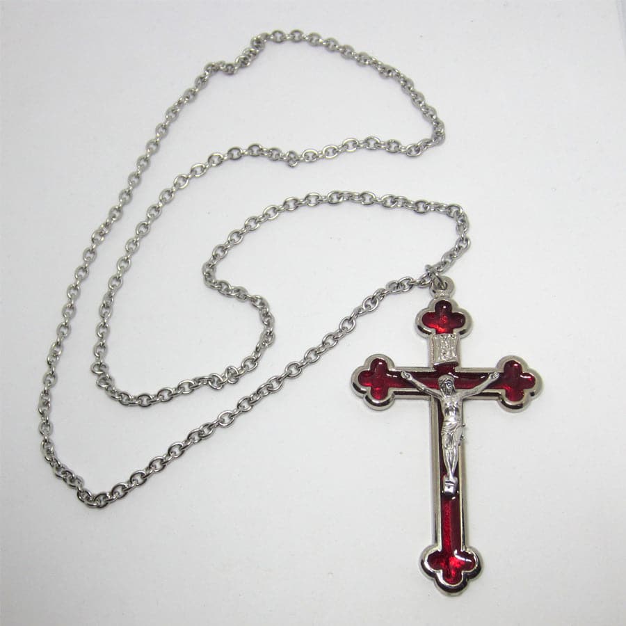 Vintage Enamel Red Satire Cross Necklace . 