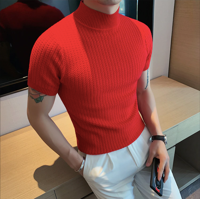 Men's fashion turtleneck knitted slim fit sweater with oversized zip hoodie and big watch for streetwear16