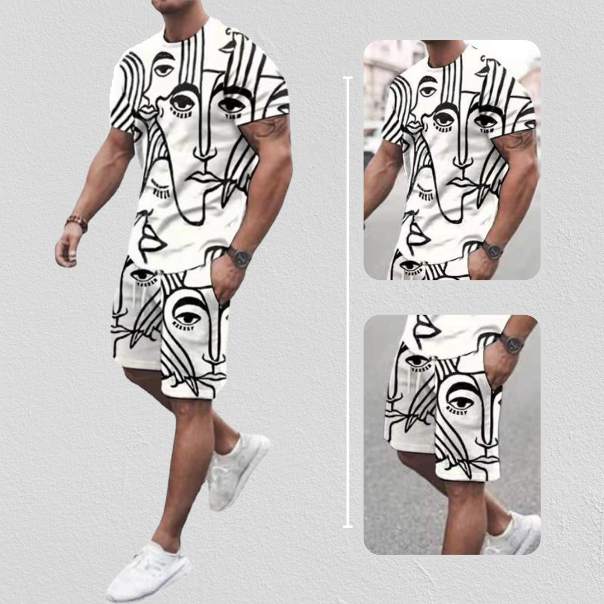 Abstract Face Art Shorts Tracksuit with unique design4
