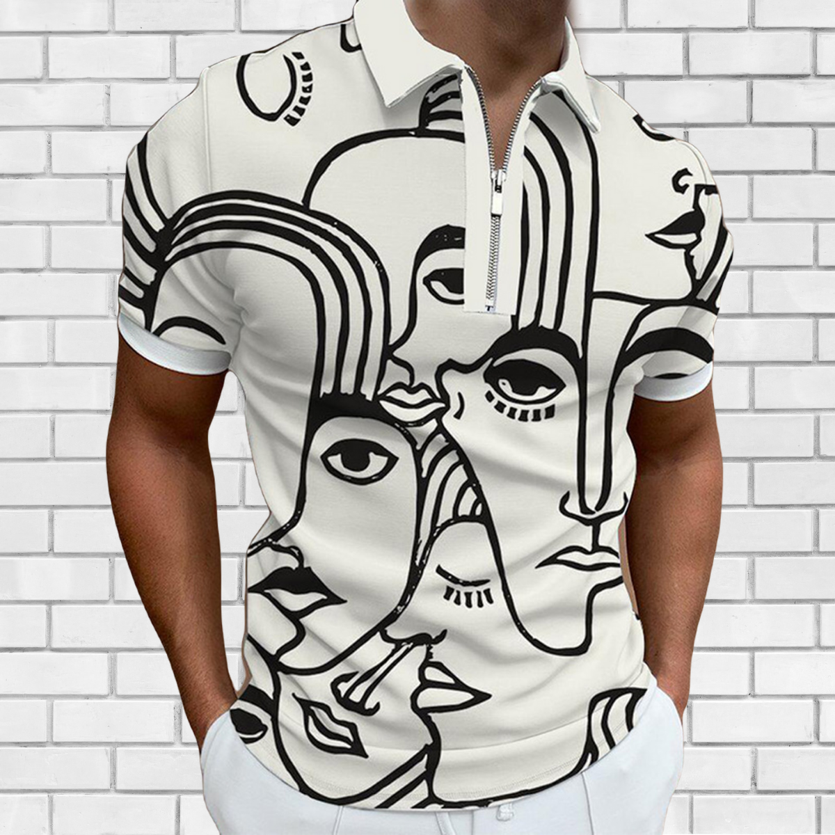 Abstract Face Art Polo Shirt with unique design0