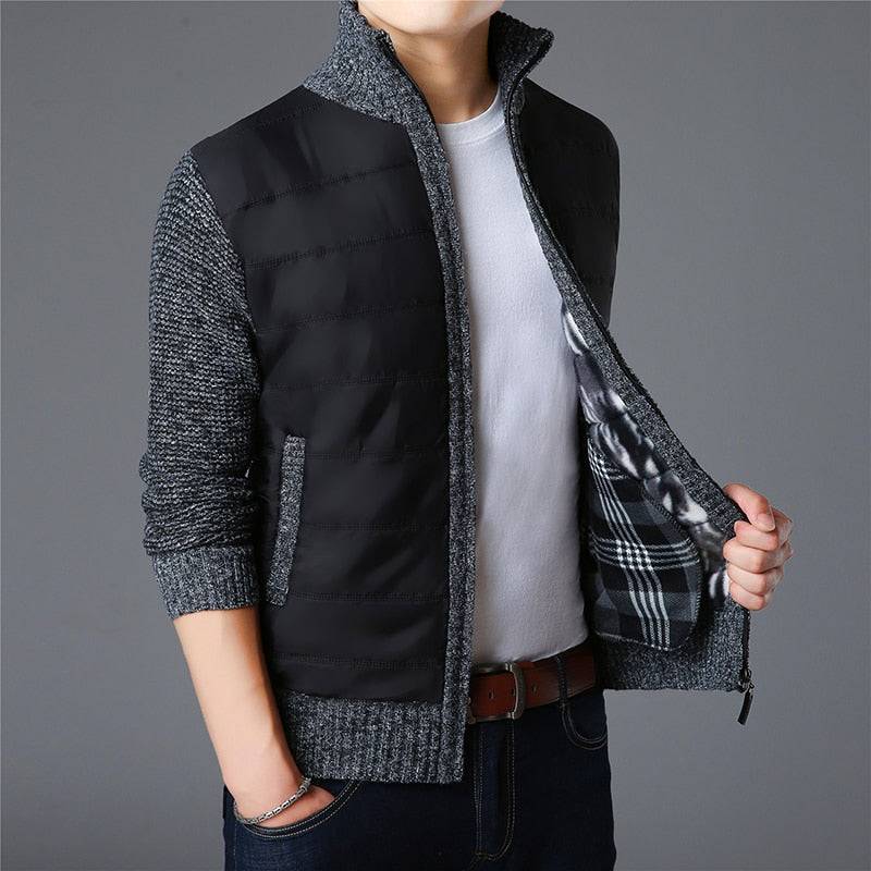 Men's slim fit thick jacket in streetwear style with oversized zip hoodie and big watch accessories5