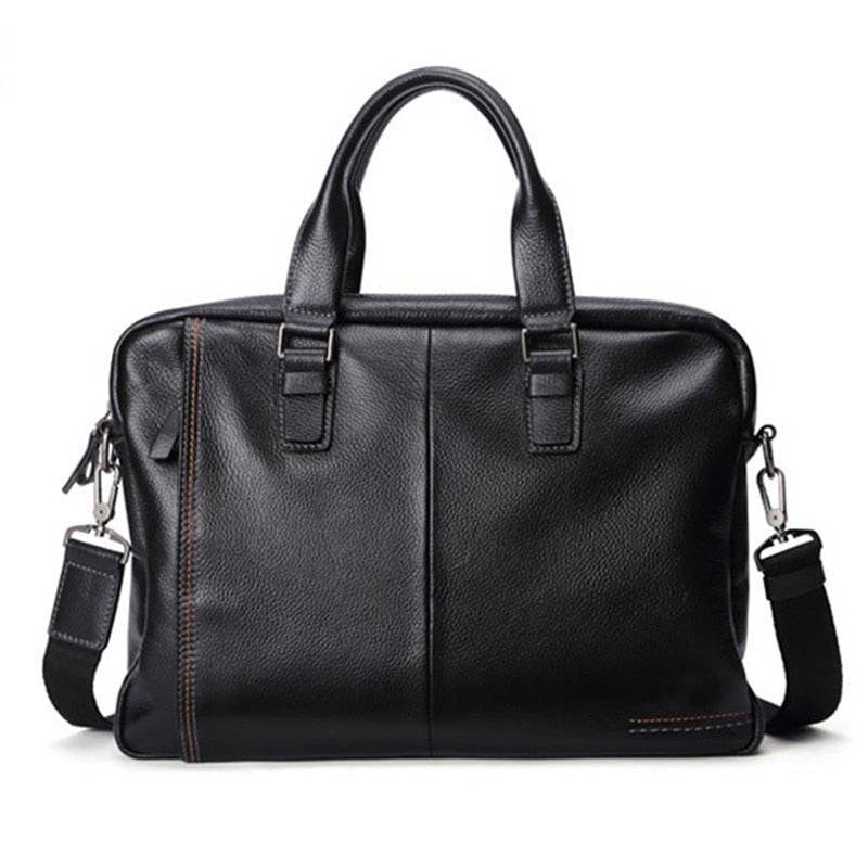 Black Leather Fashion Briefcase - VICOZI