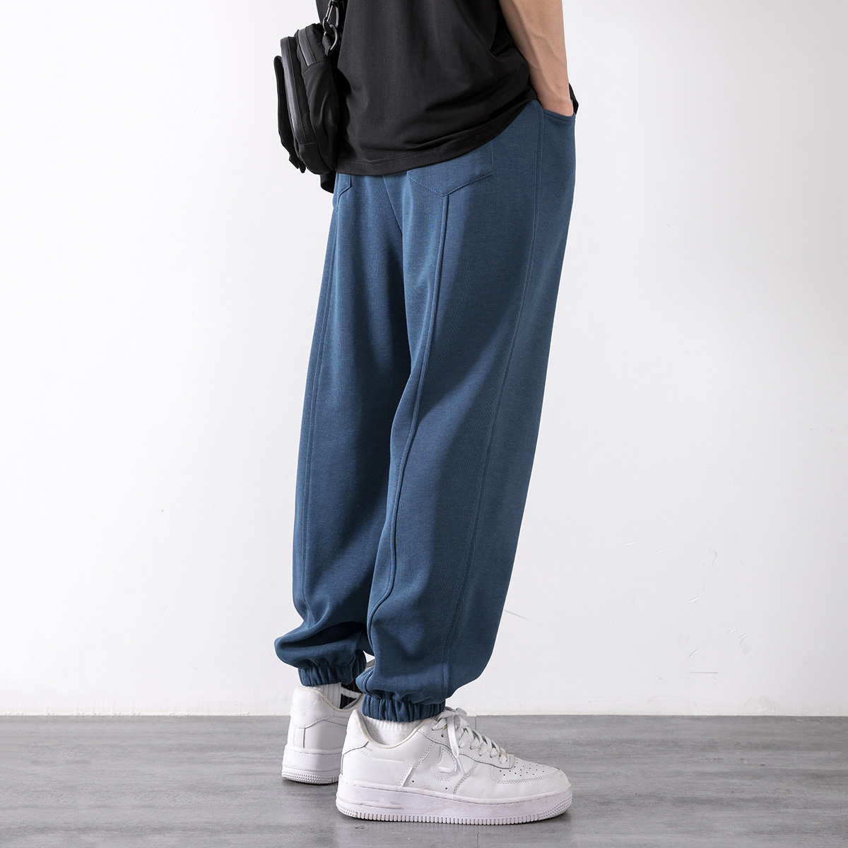 Men's fashion assortment including jackets, suits, shorts, shoes, oversized watches, and hoodies with breathable loose sweatpants for streetwear7