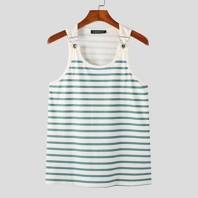 Buckle strap striped tank top for casual wear7