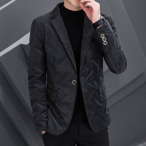 Men's slim fit quilted jacket in streetwear style with oversized zip hoodie and big watch accessories5