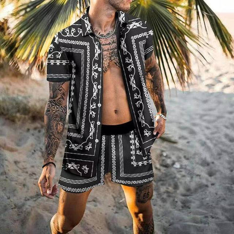 Men's casual 2-piece beach suit set with oversized zip hoodie for comfy home loungewear and streetwear fashion5