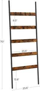 VASAGLE DAINTREE 5-Tier Blanket Ladder Shelf, Wall-Leaning Rack, Steel Frame, 25.6 Inch Wide, for Blankets, Scarves, Industrial Style, Rustic Brown and Black ULLS011B01