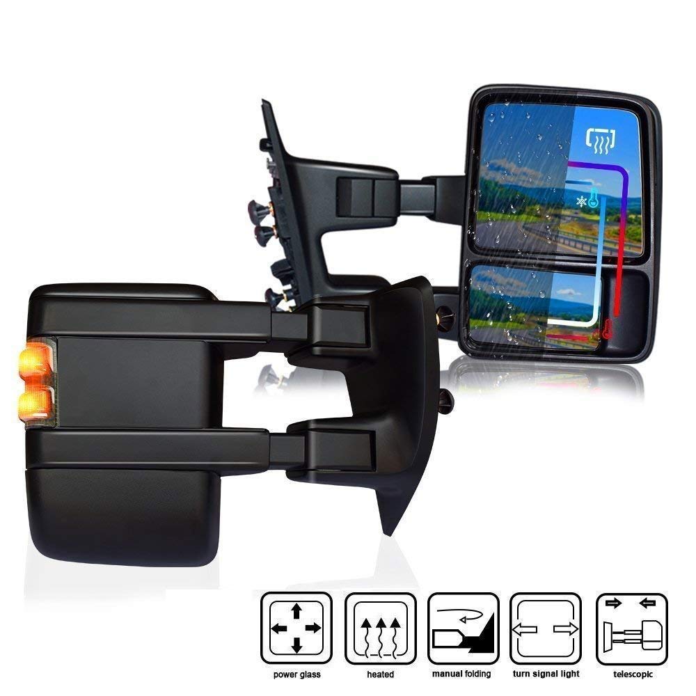 T-Former DOT Approved Black Towing Mirrors, Power Heated With LED Turn Signal Passenger and Driver Side Mirrors