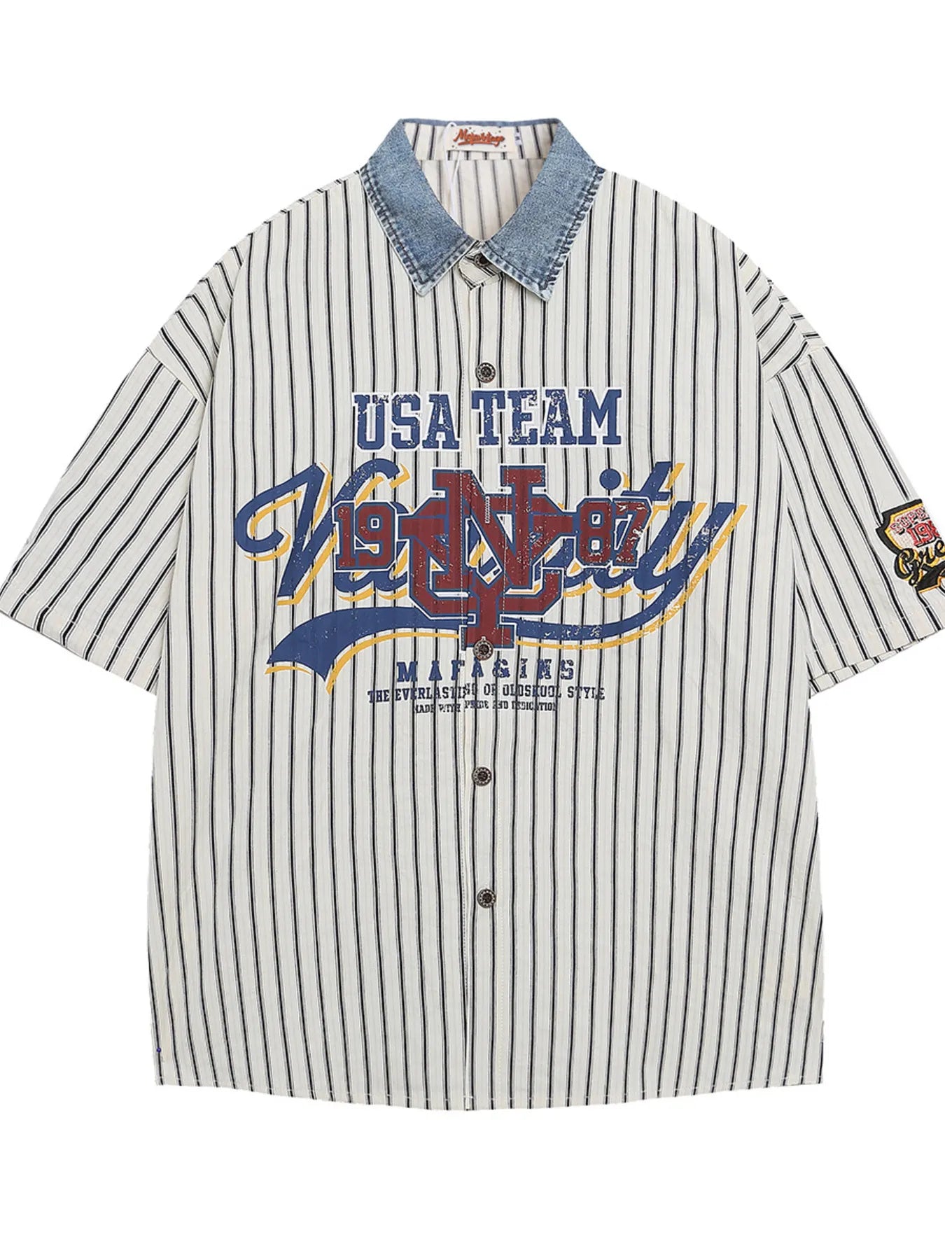 Men's Striped Button Up Short Sleeve Shirt