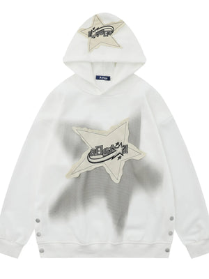 Men's Star Patch Oversized Hoodie with Snap Detail - Keyo & Co.