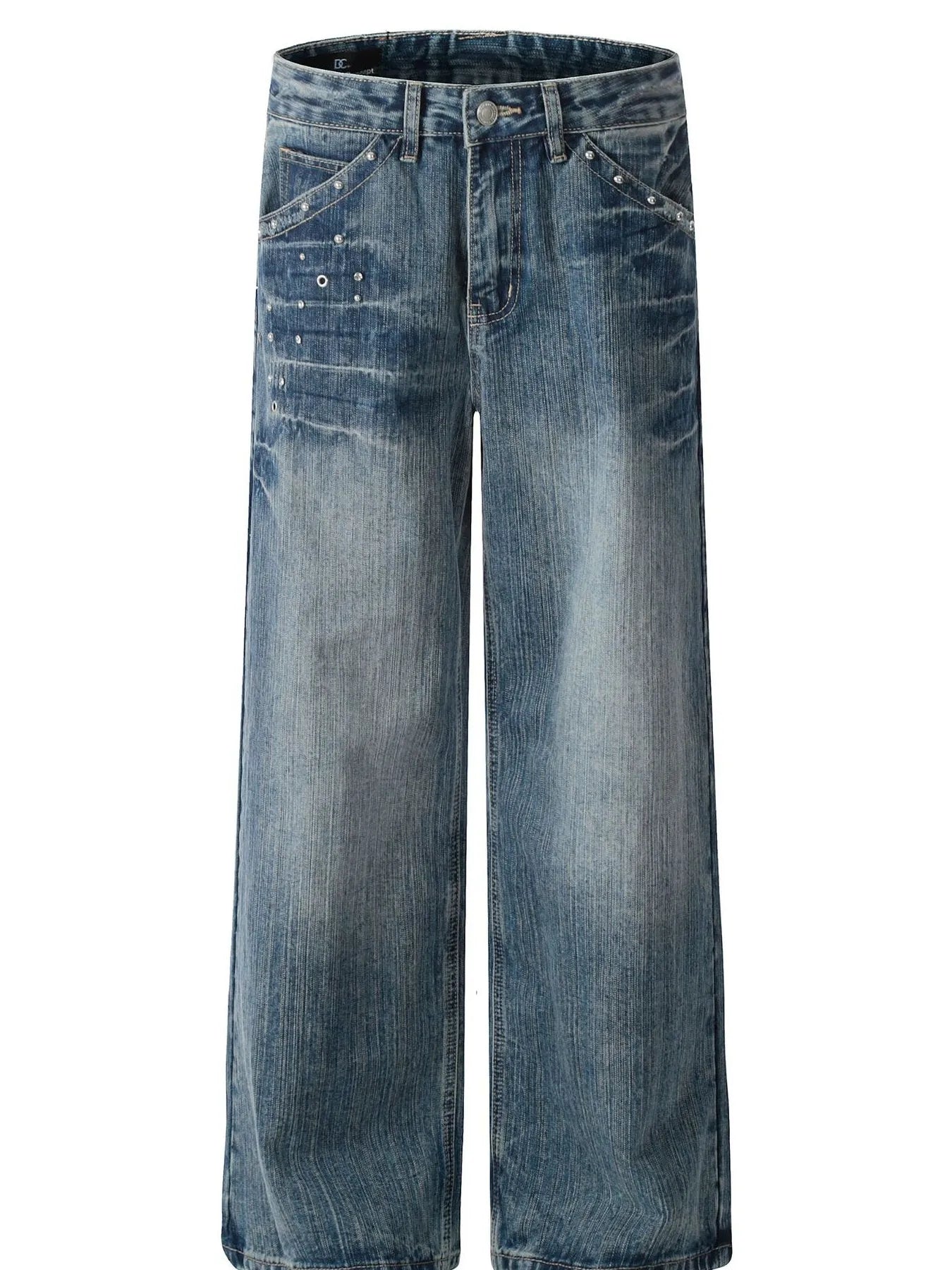 Men's Studded Washed Wide-Leg Jeans