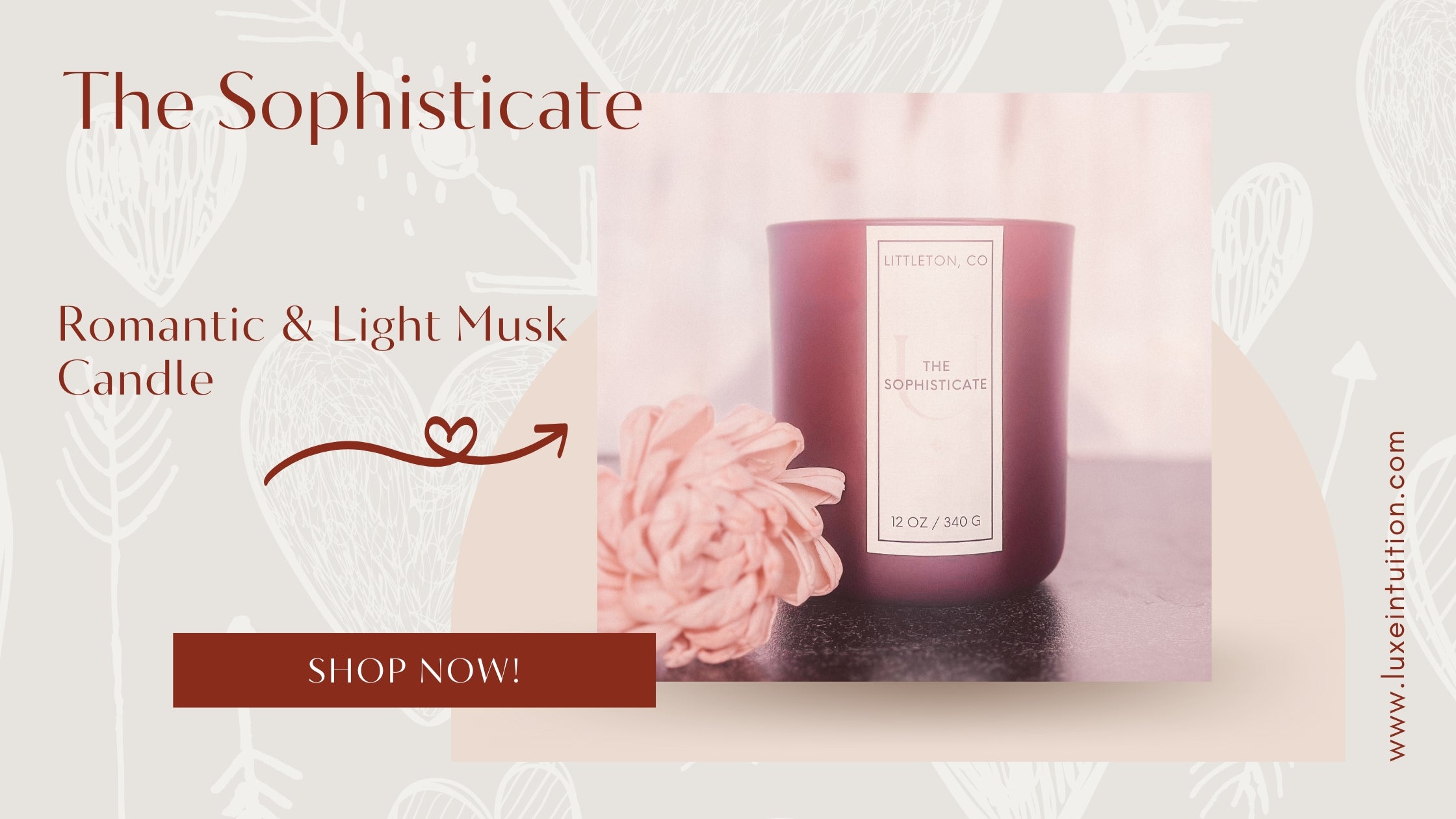 The Sophisticate Candle - A romantic & light musk scented candle in a wine colored glass candle vessel.