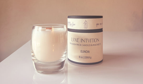 Wooden Wick Candle, Eunoia, Soy Free, Apricot Wax, Luxury Candle by Luxe Intuition