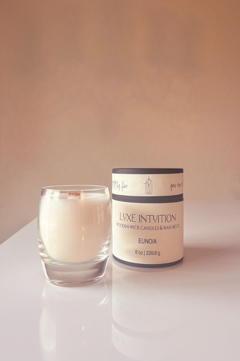 Eunoia Luxury Candle Vegan Coco-Apricot Wax, Luxe Intuition - Luxe  Intuition, Wooden Wick Candles