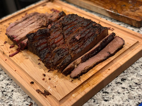 Smoked brisket, carved up and ready to eat.