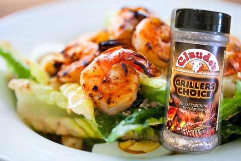Spicy grilled shrimp salad using Claude's Grillers Choice Seasoning