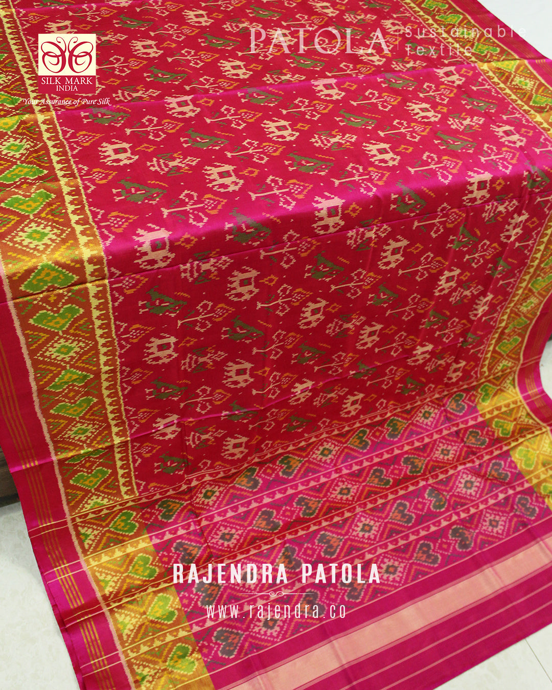 Traditional Hathi Popat Pink Single Ikat Rajkot Patola Saree ...