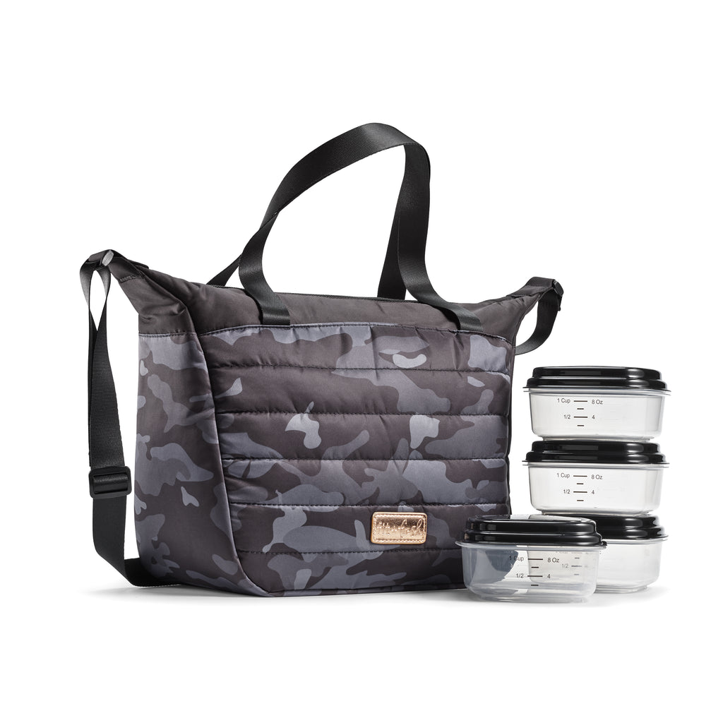 black quilted lunch bag