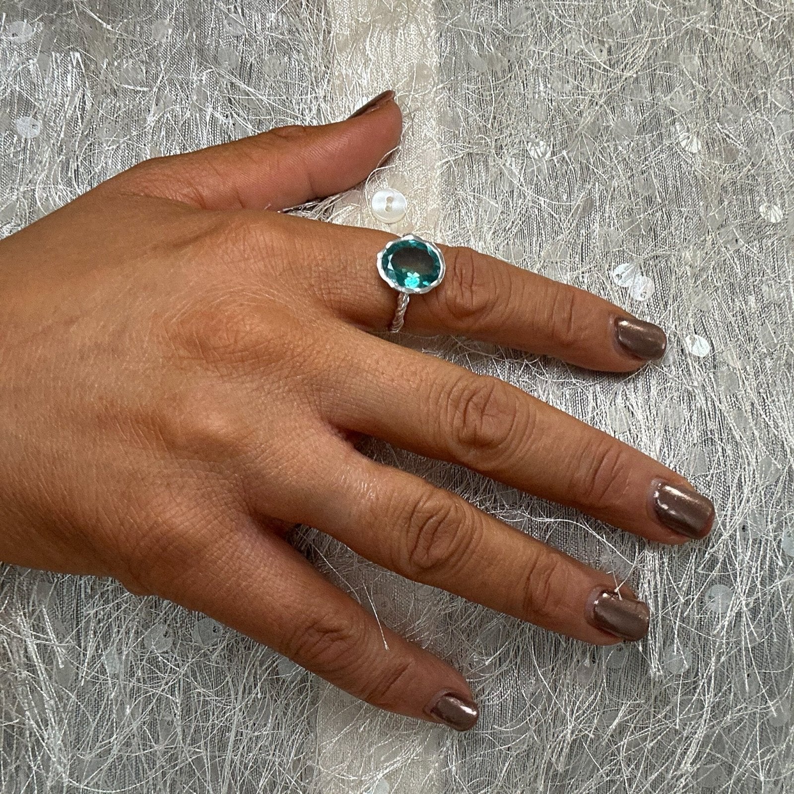 Emerald-Cut Green Quartz and White Topaz Ring in Sterling Silver | Zales