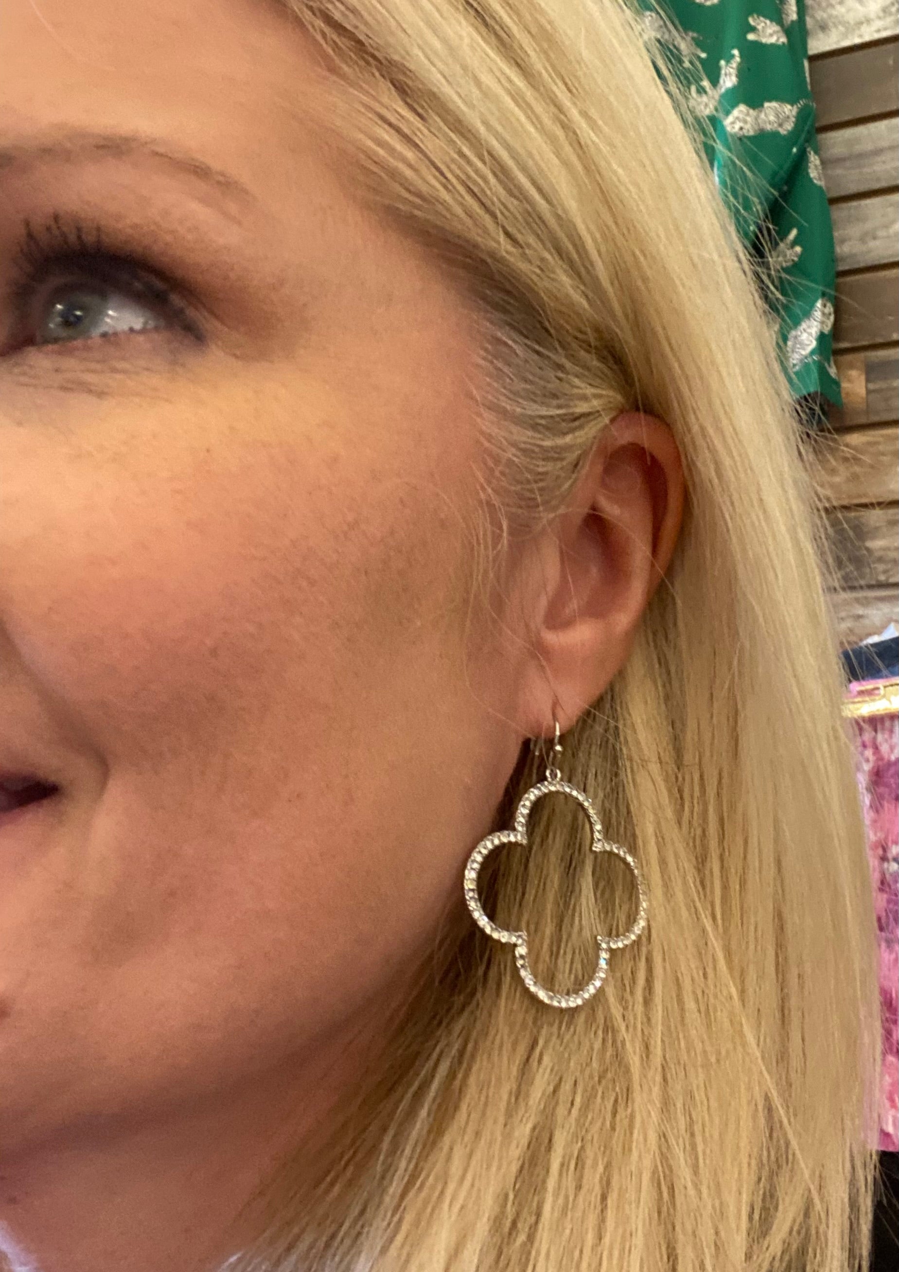 Beautiful inspirational clover shaped crystal earrings set in rhodium plated fish hook back