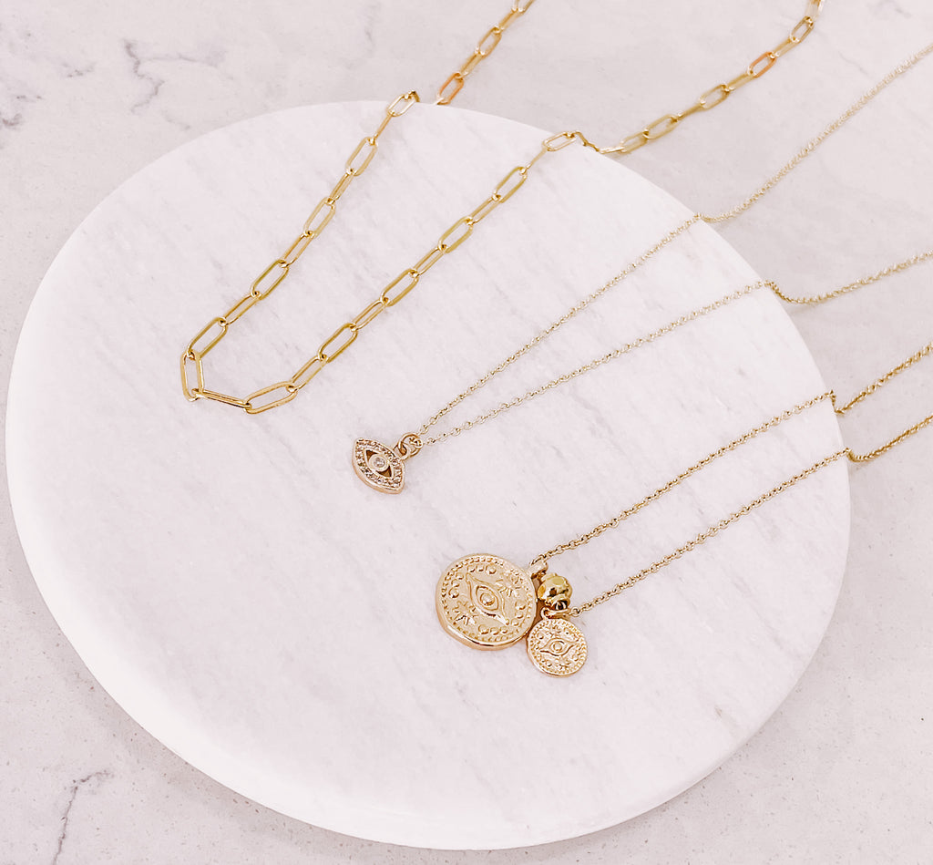 Evil Eye Double Coin Necklace- Gold