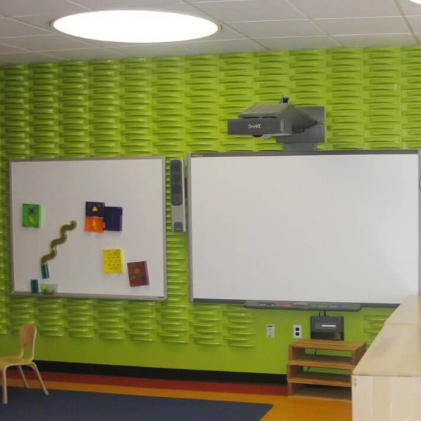 green accent wall in elementary classroom