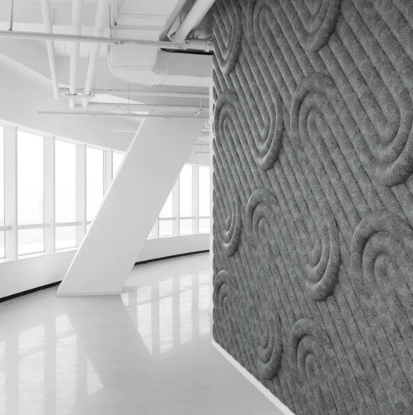 decorative acoustic wall tiles in office hallway